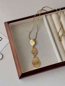 1pc Minimalist Flat Metal Chain Alloy Pendant Necklace, Suitable For Women's Daily Wear, Can Be Jewelry Accessory Or Gift, Mother's Day Gift - Gold - View 1