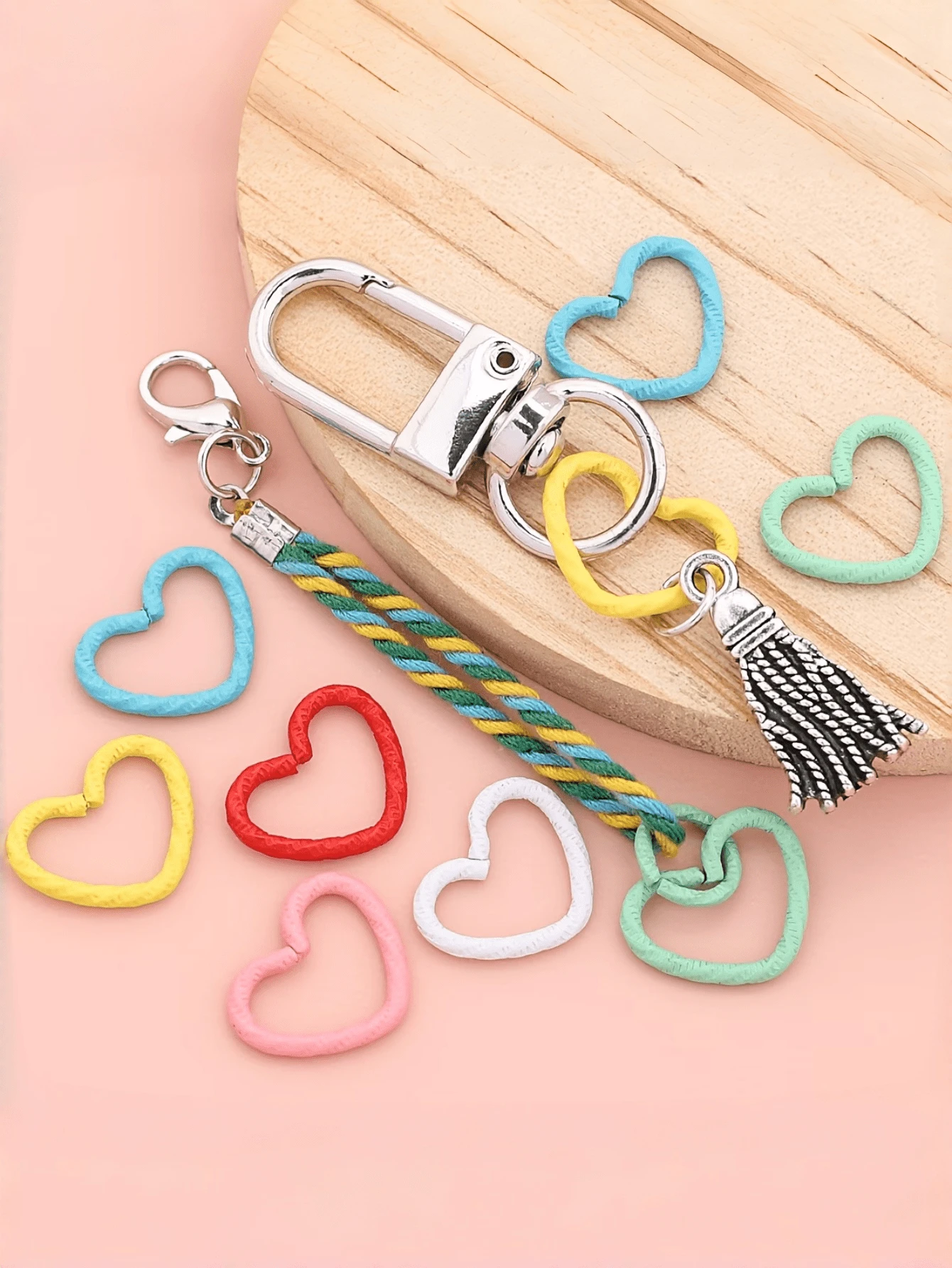 50pcs/Bag Colorful Candy Heart & Star Shaped Embossed Open Jump Rings, Jewelry Connector Findings, Jewelry Making Accessories - Multicolor - View 1