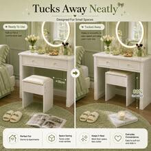 Vanity Desk With Mirror , Vanity Makeup Table With Chair, Dressing Table With 2 Cabinets, For Bedroom, Cloud White, Perfect For Bedroom, Dorm & Small Spaces - Chair - View 6
