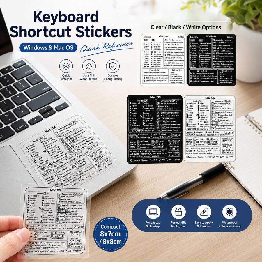 1pc Waterproof Keyboard Shortcut Stickers, Compatible With MacBook Laptop, Windows Word Office Function Key Decals, Scratch-Resistant Keyboard Decorative Stickers - View 1