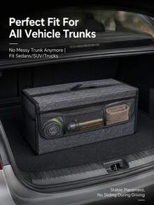 可攜式可折疊汽車後車廂收納箱,適用於 SUV,加厚毛氈收納桶附蓋與網袋,多功能車用貨物箱,可用於衣物、工具、居家衣櫥與辦公室 - A - 查看 3