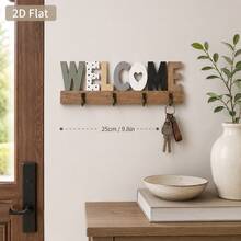 2D平面復古木製「HOME」 「LOVE」 「HELLO」 「WELCOME」鑰匙掛鉤，多功能居家鑰匙架，附4個金屬掛鉤，適用牆面、門廊、房間裝飾 - 彩色 - 查看 19
