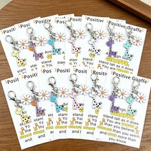 7pcs/14pcs Exquisite 2D Giraffe Keychains With "Positive Giraffe" Inspirational Cards, Fun Keychains For Backpack And Car Decoration, Unisex, Perfect For Birthday, Wedding, Family Gathering, Back To School, Holiday And Other Special Occasions, A Gift Full Of Positive Energy And A Great Item To Bring Good Luck - Multicolor - View 9