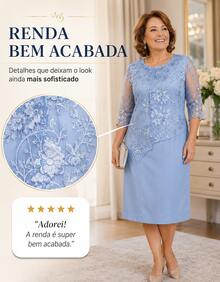 Party Dress Lady Plus Size Godmother Elderly Mothers Grandmother Casual Elegant Gold Silver Wedding Gold Lace Two Pieces Dress + Lace Blouse Overlay Comfortable Luxury Premium Quality - 藍色 - 查看 7