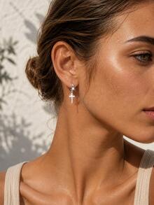 FOREVER QUEEN 925 Sterling Silver Cross Hoop Earrings Dangle Earrings Cross Cartilage Earrings For Women Girls Men - Perak - View 3