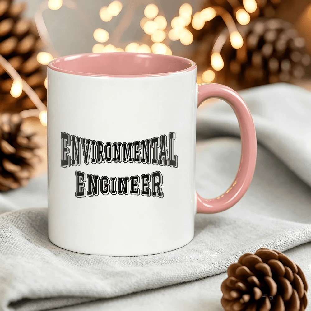 Taza de café profesional de cerámica con diseño tipográfico de ingeniería ambiental para oficina o escritorio. Taza minimalista y estética. Regalo de cumpleaños asequible. - Rosa - Ver 1