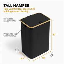 110L Laundry Hamper With Lid For College Dorm - Back To School Heavy Duty Clothes Organizer Bins, Bamboo Frame & Oxford Fabric Storage Basket For Dormitory Bedroom - 黑色 - 查看 3