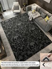 1pc Dark Skull Pattern Area Rug, Living Room Carpet, Washable Carpet, Home Decor, Large Size Round Carpet For Living Room - Multicolor - View 1