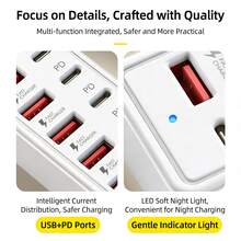 12-Port USB To 6-Port USB + 6-Port Type-C 25W Fast Charging Hub, Multi-Port High-Speed Charging, Suitable For 5V USB Devices Including Computers, Laptops, Tablets, Etc., 12-Port USB Adapter [6USB+6PD] Multi-Interface Fast Charging Hub - View 12