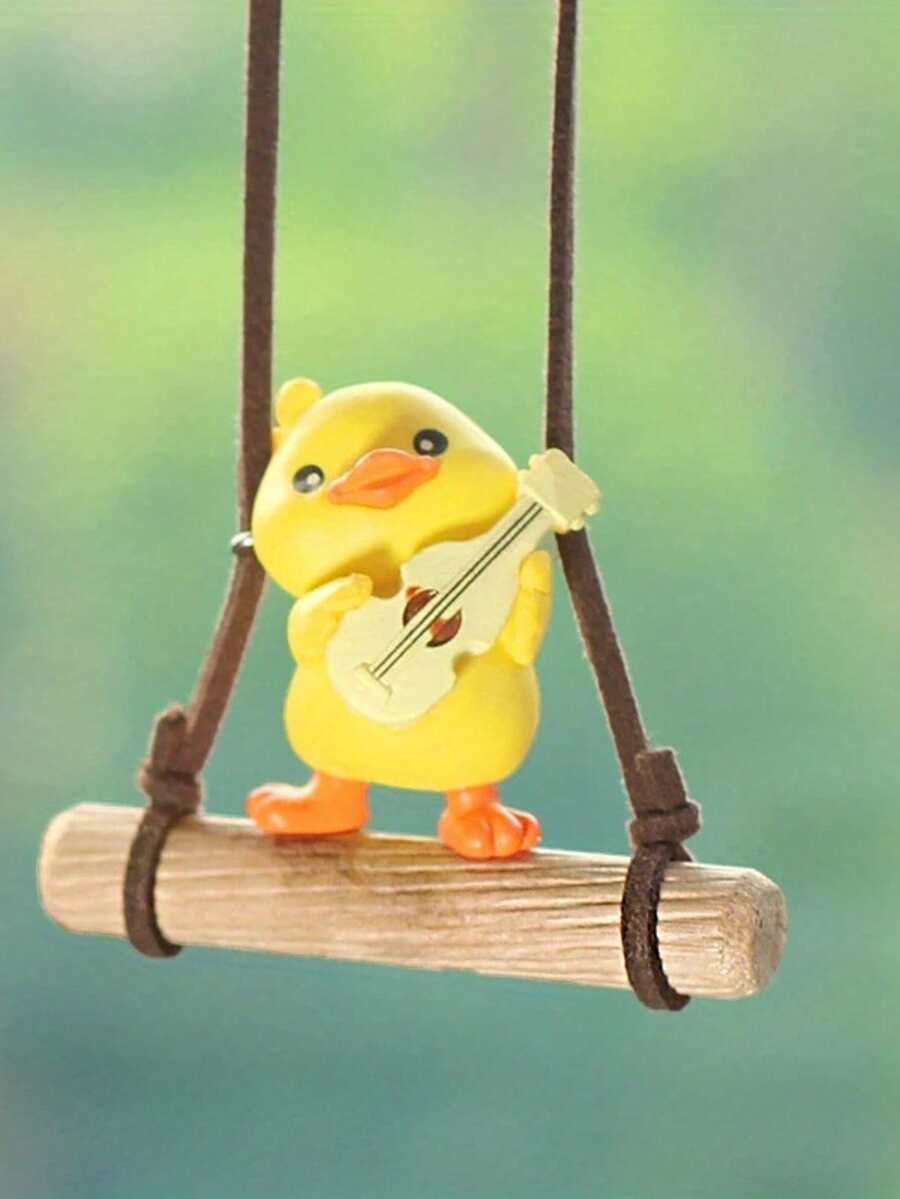 Gantungan Kaca Spion Mobil Bebek Kuning Mini Kawaii, Dekorasi Gantung Bebek Gitar yang Menggemaskan untuk Kaca Spion Kendaraan, Hadiah Liontin Interior Mobil yang Estetis dan Lucu - A - View 1