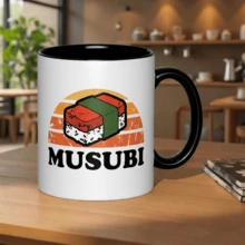 Taza con estampado retro de bolas de arroz japonesas - Taza de cerámica con estética minimalista original - Apta para lavavajillas - Regalo ideal - Negro - Ver 6