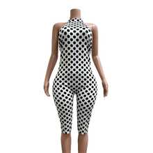Stylish Polka Dot Halter Neck Jumpsuit For Women Bodycon Short Length Unitard With Slight Stretch For Everyday Chic - 白色-4 - 查看 4
