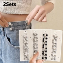 2組女款可調節牛仔褲腰圍收緊夾扣 - 耐用金屬扣環調節器，免縫製即時顯瘦，適用於牛仔褲、長褲、裙子 - 快速腰部塑形扣，兼容所有腰圍尺寸，無縫設計適合日常穿著 - 多款式 - 查看 2