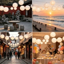 10pcs White Chinese & Japanese Style Mixed Size Hanging Paper Lanterns, Decorative Party Lanterns For Wedding, Birthday, Halloween Party DIY, 5 Sizes - Lantern - View 4