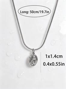 1pc Casual Stainless Steel Gold-Plated Double-Sided Wearable Portrait Geometric Pendant Necklace Men's Daily Holiday Accessory - Silver - View 8