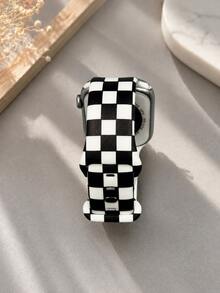 1pc Black And White Checkerboard Unisex Fashion Silicone Watch Band, Compatible With Apple Watch 38mm 40mm 41mm 42mm 44mm 45mm 49mm, Compatible With Apple Watch Series Ultra/S11/S10/SE/8/7/6/5/4/3/2/1, Versatile Comfortable Soft Daily Replacement Watch Strap, Sports Waterproof Casual Watch Band Suitable For Holiday Gifts - Black and White - View 5