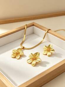 女款金色花卉項鍊，優雅花瓣紋理花朵飾品，復古鍍金項鍊，適合派對、婚禮及日常配戴 - 彩色 - 查看 1