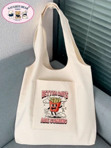 Fashionable Simple Versatile Cartoon Print Canvas Bag - Beige - View 1