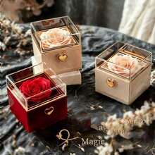 2026 New Rose Theme One-Touch Automatic Rotating Jewelry Box Creative Surprise Display Design, Perfect For Packaging Rings, Necklaces And Various Jewelry. Ideal Choice For Wedding, Valentine's Day, Spring Festival Red Gift Box, Holiday Gift, Party Favor, Proposal, Wedding Gift And Other Gifting Occasions. - View 1