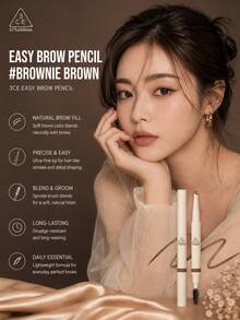Pensil Alis 3CE Easy Shaping, #Deep Warm Brown 130mg, Dua ujung dengan kuas spiral. Bubuk halus, tidak menggumpal, tahan air, tahan keringat, dan tahan lama. Cocok untuk semua jenis kulit. - Pensil alis yang mudah dibentuk, warna cokelat tua hangat. - View 4