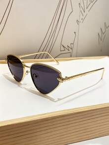 1pc Vintage Geometric Frame Snake Decor Sunglasses For Women, Y2K UV Protection, Summer Beach Travel Vacation Party, Daily Outfit, Photo-Worthy, Gift Choice - Gold All Gray - View 3
