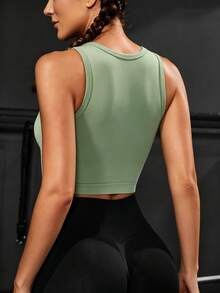 Women's Summer Round Neck Sleeveless Outdoor Running Tank Top, Solid Color Versatile Outdoor Tennis T-Shirt Sports - Grass Green - View 2