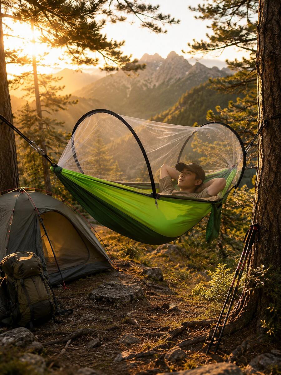 1pc/Set Hammock Automatic Quick Opening Mosquito Net Outdoor Camping Pole Hammock Swing Anti-Rollover Nylon Rocking Chair 220x100cm - Multiple Styles - View 1