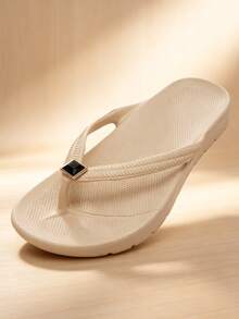 Unisex Arch Support Solid Color Beach Flip Flops Neutral Vacation Beach Home Spring Summer Autumn - Khaki-black Diamond Shoe Flower - View 5