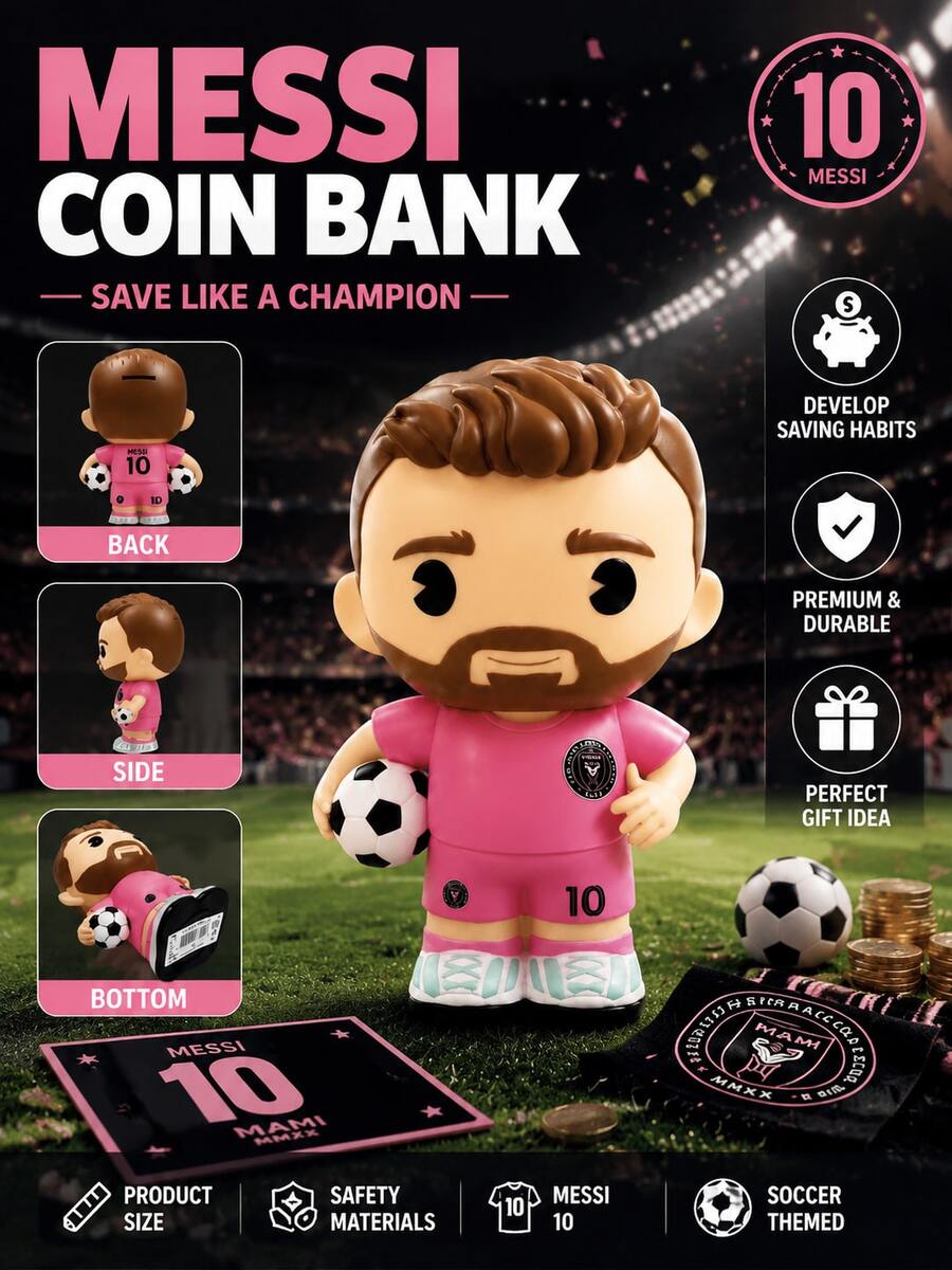 MLS 官方 Lionel Mesi 人形儲金罐 CF 粉色球衣版 收藏級足球之星錢箱 適合球迷與兒童 爆紅運動房裝飾 完美生日畢業禮物 PVC 人偶硬幣儲金罐 球迷首選 - 粉色 - 查看 1