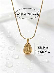 1pc Casual Unisex Stainless Steel Gold-Plated Double-Sided Portrait Geometric Pendant Necklace, Men's Daily Holiday Accessory - Gold - View 7