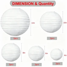10pcs White Chinese & Japanese Style Mixed Size Hanging Paper Lanterns, Decorative Party Lanterns For Wedding, Birthday, Halloween Party DIY, 5 Sizes - Lantern - View 2
