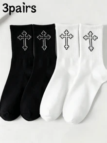 10 Pairs Unisex Black And White Versatile Cross Mid-Calf Socks, Simple Solid Color, Minimalist Daily Wear, Suitable For Everyday Use - Multicolor - View 12