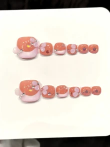 12片手工穿戴式腳趾甲片，適合派對與日常穿戴，易於佩戴，適用於女孩與女性，適合節慶、派對、音樂節，情人節、母親節禮物，美甲 - 粉色 - 查看 11