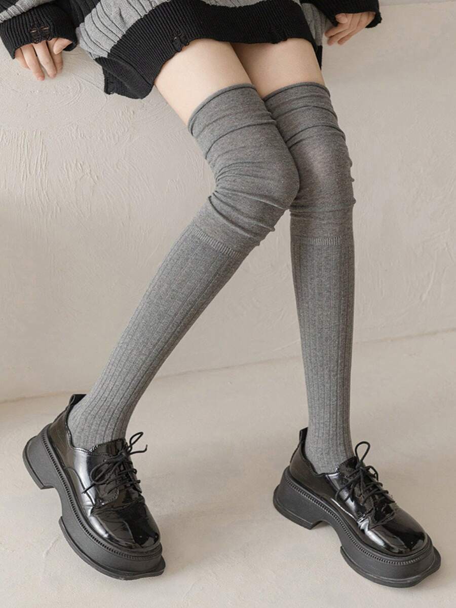 1 Pair Women's Autumn/Winter Warm Over-The-Knee Boot Socks Long Stockings - Grey - View 1