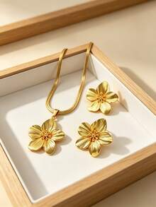 女款金色花卉項鍊，優雅花瓣紋理花朵飾品，復古鍍金項鍊，適合派對、婚禮及日常配戴 - 彩色 - 查看 3