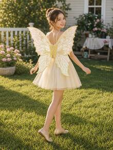 Girls Glitter Butterfly Fairy Wings Set, Fairy Princess Costume Wings, Suitable For Halloween Party Role Play - A - View 9