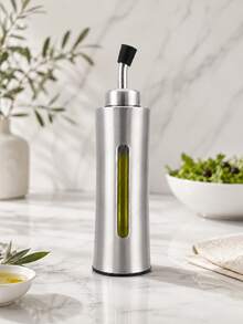 1件不鏽鋼油瓶，油瓶與液體調味料容器，附保護套，可視窗設計，4種形狀款式，適用廚房與居家烹飪，廚房配件 - 銀色 - 查看 8
