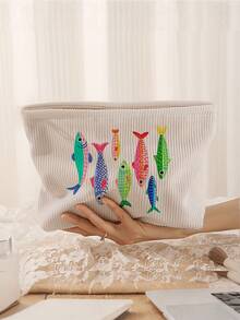 Colorful Sardine Theme Makeup Bag | Colorful Fish Print Cosmetic Storage Bag | Zippered Summer Travel Organizer | Travel Essential | Poolside Companion | Toiletry Bag | Pool Storage Bag | Suitable For Gifts To Best Friends, Moms, Friends | Summer Beach Bag | Home Essential | Easy-To-Clean Design | Portable Makeup Box - Multicolor - View 12