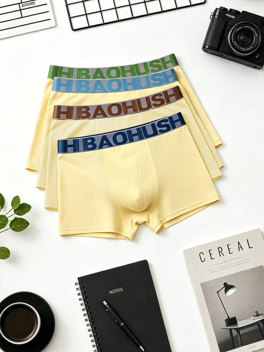 4pcs Men's Breathable Boxer Briefs, Acupressure Design For Comfort Daily Underwear - Multicolor - View 1