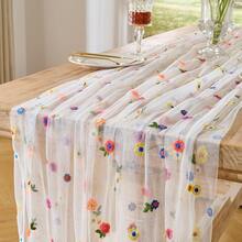 67*200cm Vintage Colorful Embroidered Lace Table Runner, Sheer Mesh Tablecloth, Suitable For Wedding Banquet, Unique Party Table Decor Center Piece, Great For Wedding Decoration, Birthday Party Decor, Home Decor - Coffee Brown - View 25