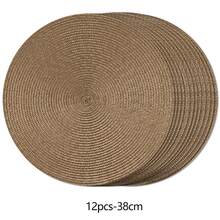 12/15 Inch Round Woven Placemats, 4.72 Inch Coasters, Multiple Colors Available, Plastic Material, Washable, Coasters, Vase Mats, Tabletop Decor, Suitable For Weddings, Holidays, Festival Parties, Restaurants, Kitchens, Christmas And Halloween Party Decorations - Rust Brown - View 11