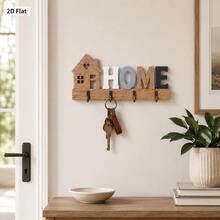 2D平面復古木製「HOME」 「LOVE」 「HELLO」 「WELCOME」鑰匙掛鉤，多功能居家鑰匙架，附4個金屬掛鉤，適用牆面、門廊、房間裝飾 - 彩色 - 查看 20