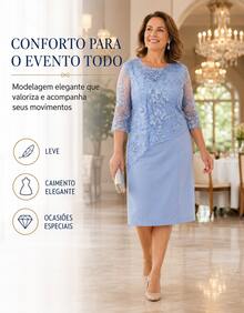 Party Dress Lady Plus Size Godmother Elderly Mothers Grandmother Casual Elegant Gold Silver Wedding Gold Lace Two Pieces Dress + Lace Blouse Overlay Comfortable Luxury Premium Quality - 藍色 - 查看 6