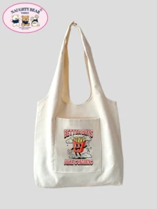 Fashionable Simple Versatile Cartoon Print Canvas Bag - Beige - View 5