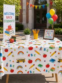 1pc-Back To School Decor Tablecloth, Cute ABC Apple Pencil School Bus Rainbow Pattern Reusable Table Cover, Washable Classroom Party Table Cloth For Kindergarten Back To School Celebration Home Dining Decor - Multicolor - View 16