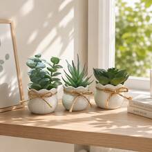 3pcs Artificial Succulent Potted Plants, Maintenance-Free, Ins Nordic Style Healing Desk Decor, Suitable For Home Desk, Bathroom, Bedroom, Holiday Party, Office And Multiple Scene Desktop Decoration Faux Plants - Army Green - View 9