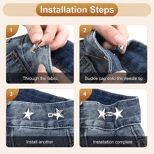2/4/6Pcs Star Removable Waist Buckle, No-Drill No-Sew Jeans Adjustment Tool, Waist Size Reduction Fixing Button, Anti-Slip Waist Tightener, Unisex DIY Fashion Accessory - Multicolor - View 8