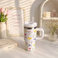 600ml Thermal Mug With Handle, Lid And Straw – Flower Print 1866-600ml - Branco 1 - 查看 7