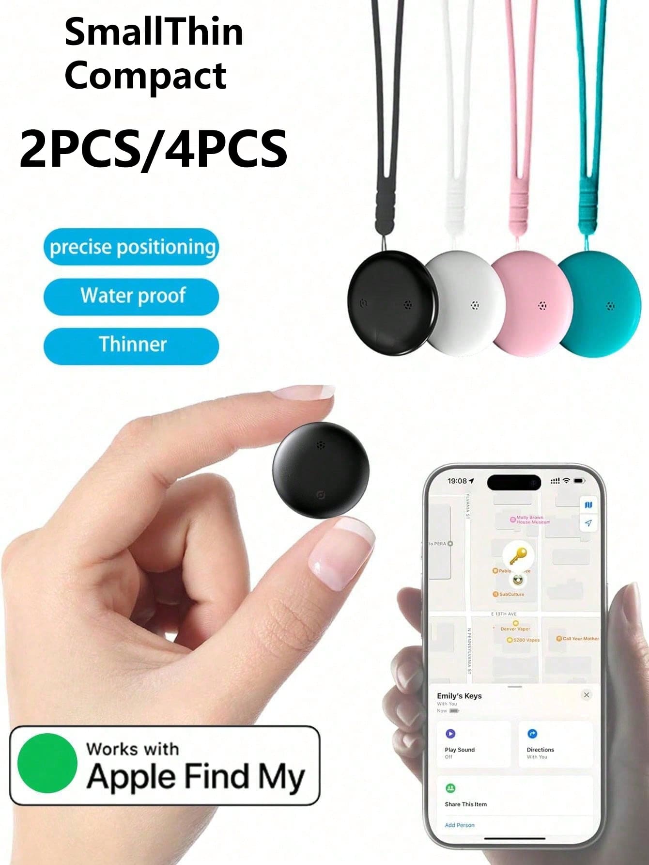 2pcs/4pcs GPS Tracker, Global Positioning Locator, Pet Anti-Lost Alarm, Car Locator, Remote Precise Tracking, One-Touch Call, Long-Lasting Battery, IP67 Waterproof, Compatible With "Find My Global" Platform, Suitable For Elderly, Pets, Cars, Keys, Bags, Etc. Only Support IOS
