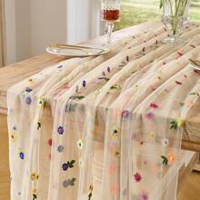 67*200cm Vintage Colorful Embroidered Lace Table Runner, Sheer Mesh Tablecloth, Suitable For Wedding Banquet, Unique Party Table Decor Center Piece, Great For Wedding Decoration, Birthday Party Decor, Home Decor - Coffee Brown - View 26